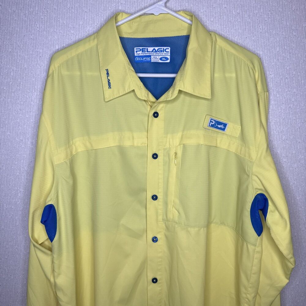 Pelagic Eclipse Guide Shirt Mens XL Yellow Vented Long Sleeve Fishing Performanc